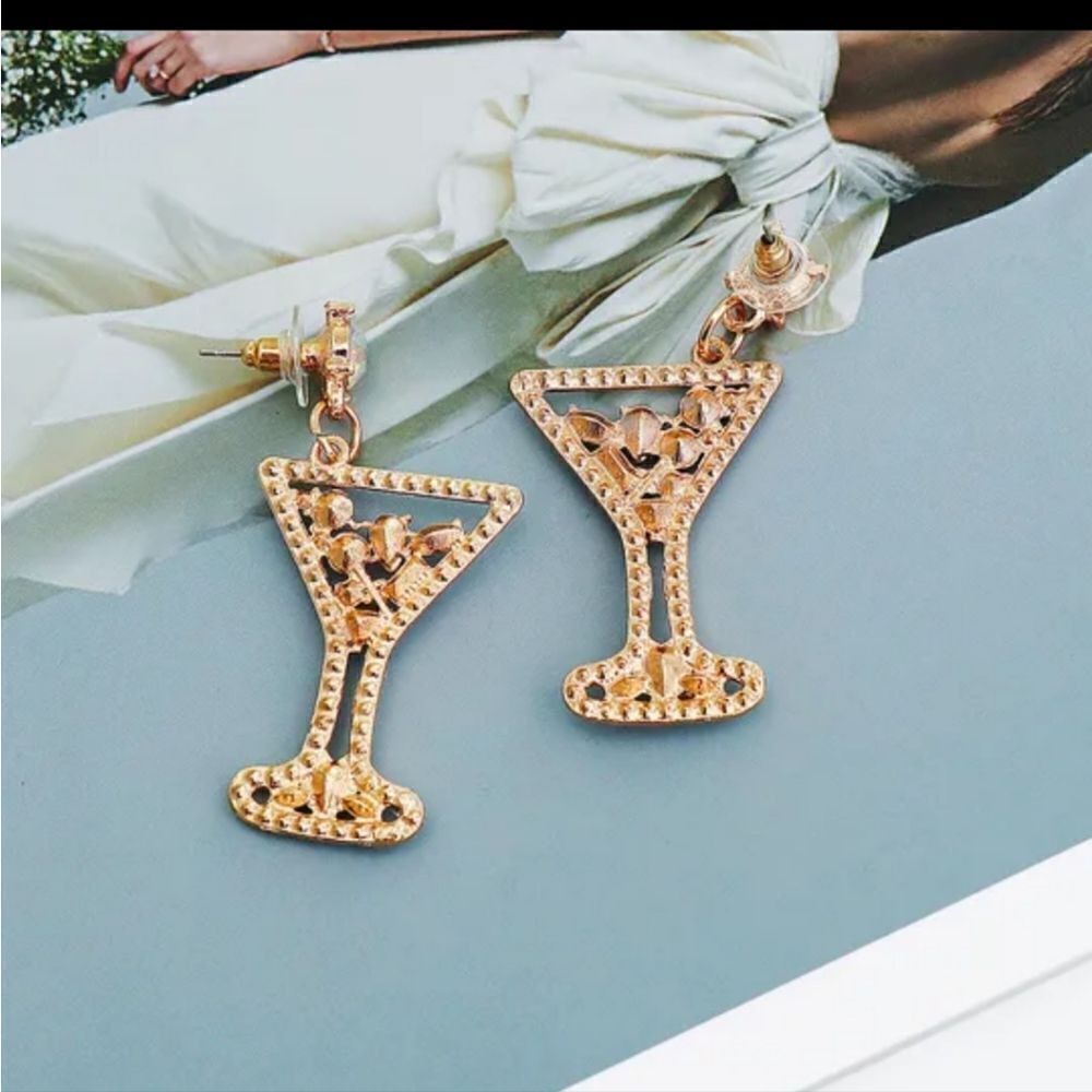 Martini Cocktail earrings Rhinestone | NWOT - Picture 2 of 6